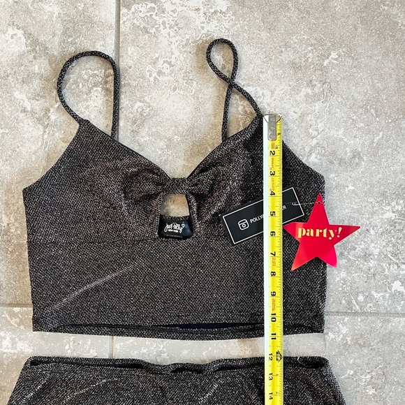 Just Polly NY 2 Piece Set Metallic Sparkle Skirt & Crop Tank NWT Bow Keyhole. - Picture 10 of 12